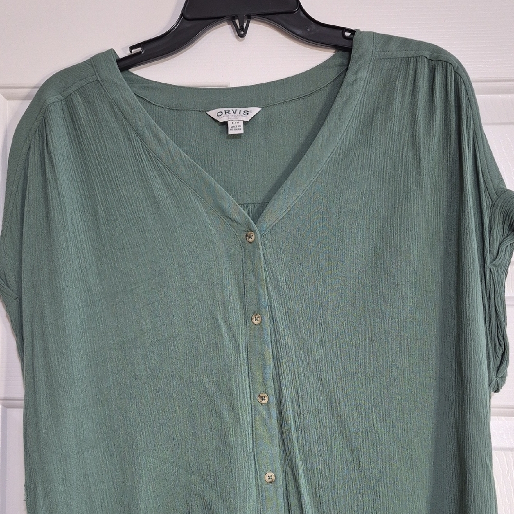 Orvis Top Womens Large Green Sleeveless Button